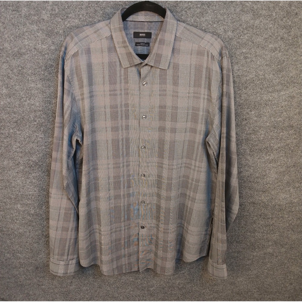 Boss Hugo Boss Slim Fit Button Up Dress Shirt Italian Fabric Gray Mens XL